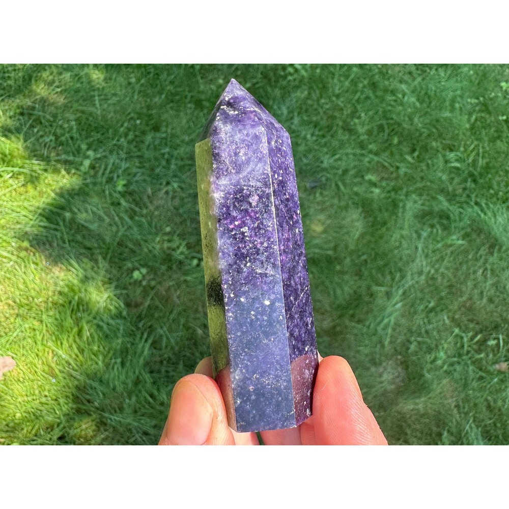 3" Lepidolite Crystal Tower: Polished Purple Mica Point, Anxiety Relief #3 - Picture 6 of 10